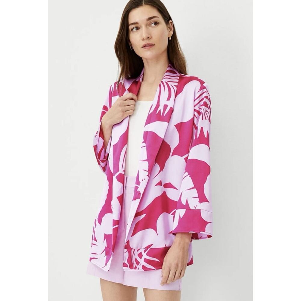 Ann‎ Taylor Women's Tropical Relaxed Fit Kimono Bold Pink Medium NEW